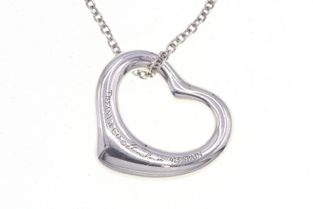 Tiffany Co Elsa Peretti Open Heart Necklace Sterling Silver Pendant Choker
